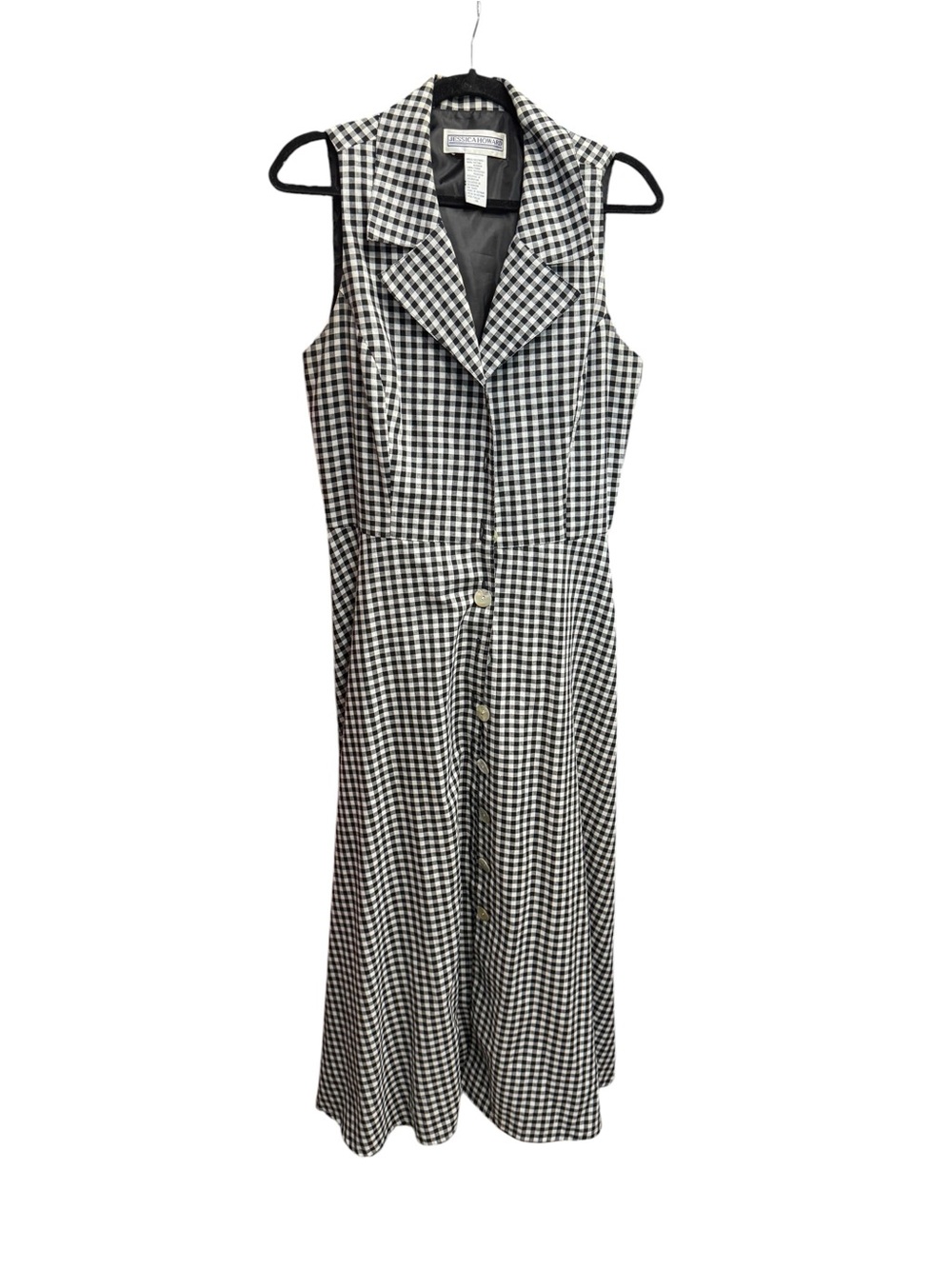 Jessica Howard Black White Gingham Button Front Midi Dress Size 14